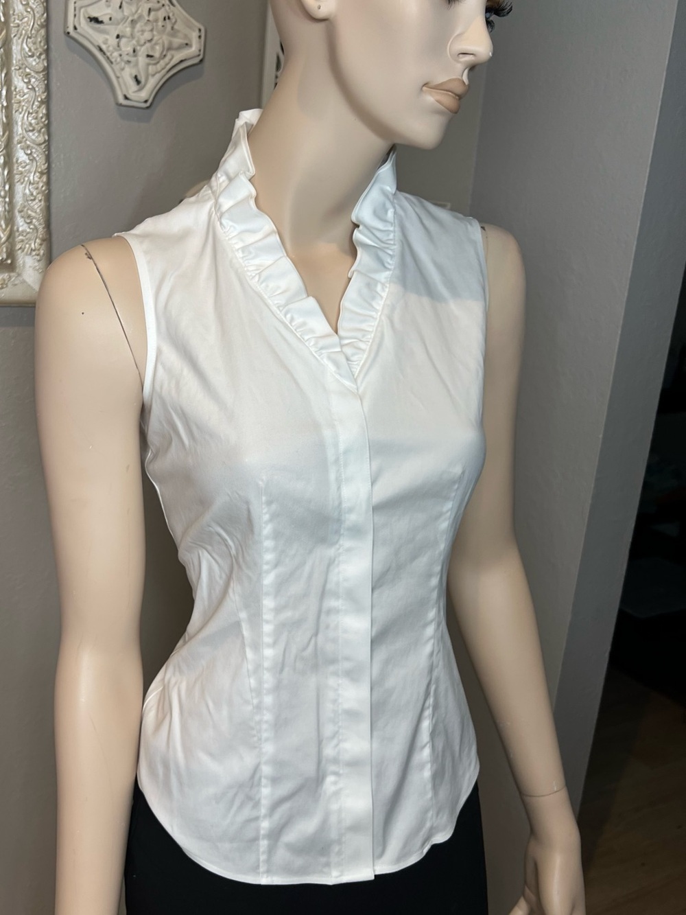 Brooks Brothers White Sleeveless Ruffled V-Neck Blouse - Picture 5 of 11